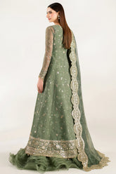 Farasha Olive Aura with digital printed chiffon panels and borders